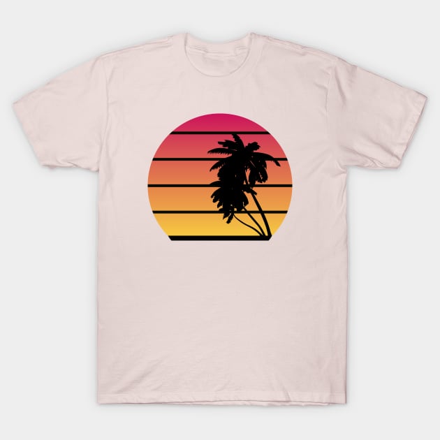 Retro Sunset and Palm Trees T-Shirt by Janremi